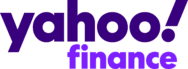 Yahoo Finance logo with purple text on white background.